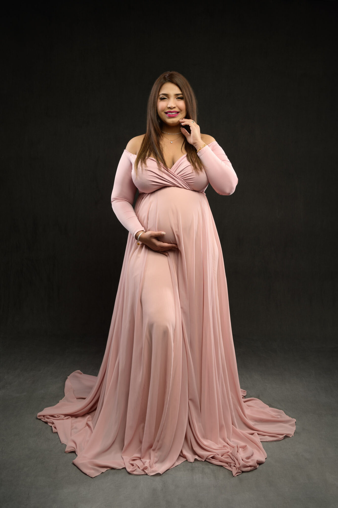 Pink maternity photo shoot dress
