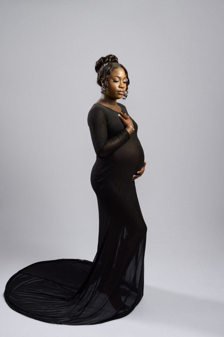 black mesh dress for maternity photo shoot