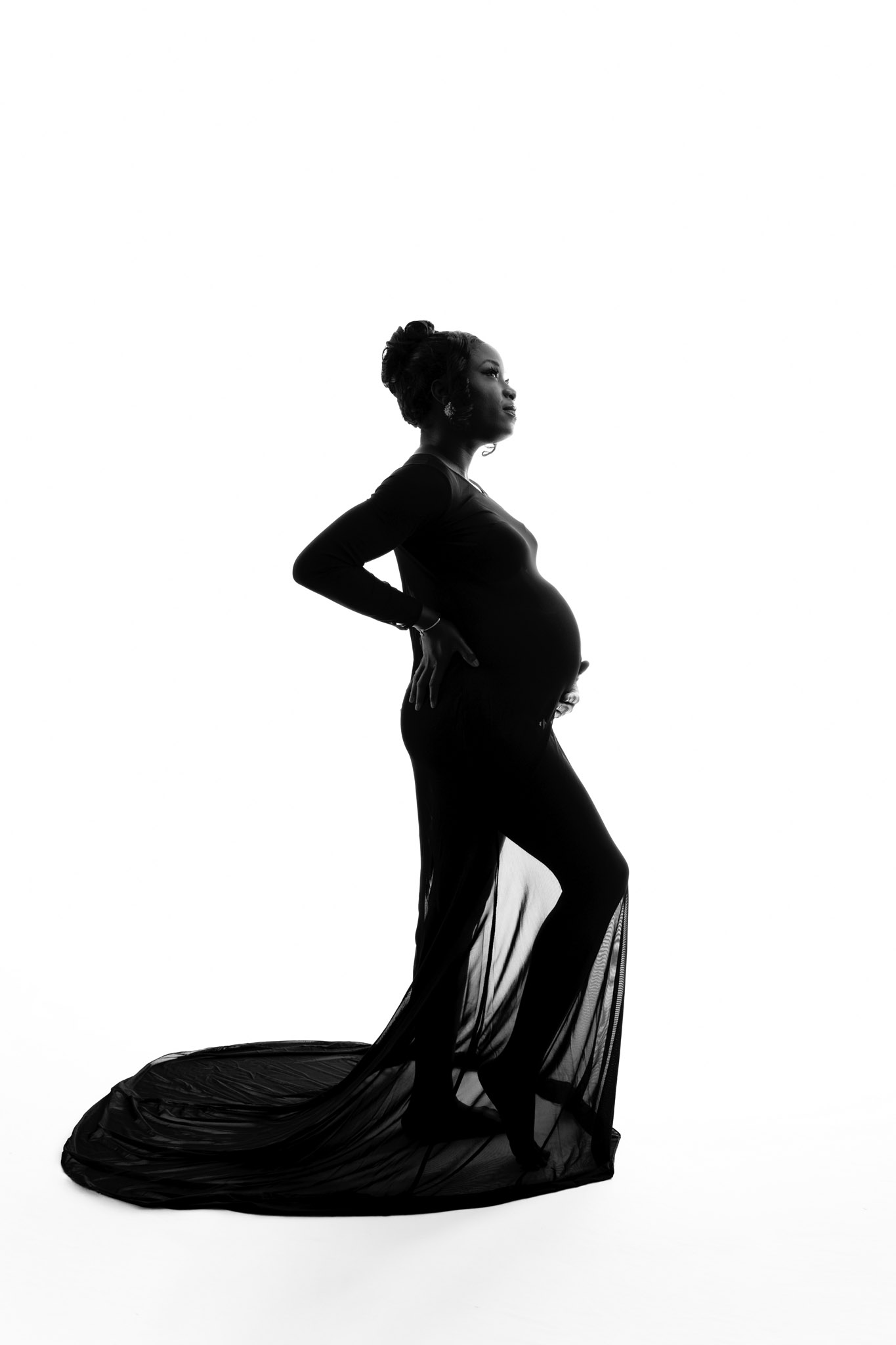 black mesh maternity photo shoot dress