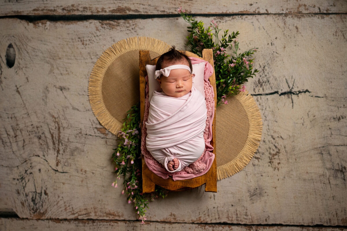 Newborn baby girl with pink wrap Halifax photographer
