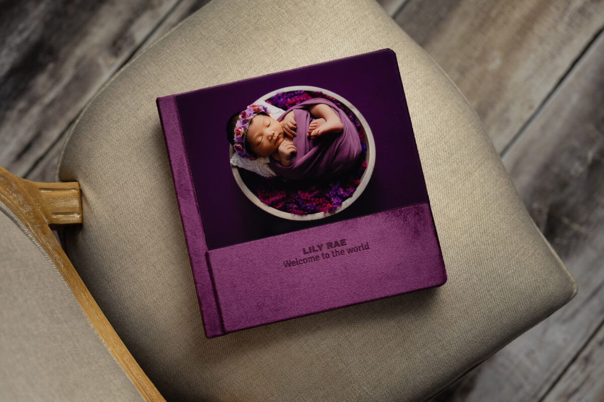 Custom designed heirloom photography album for newborn session